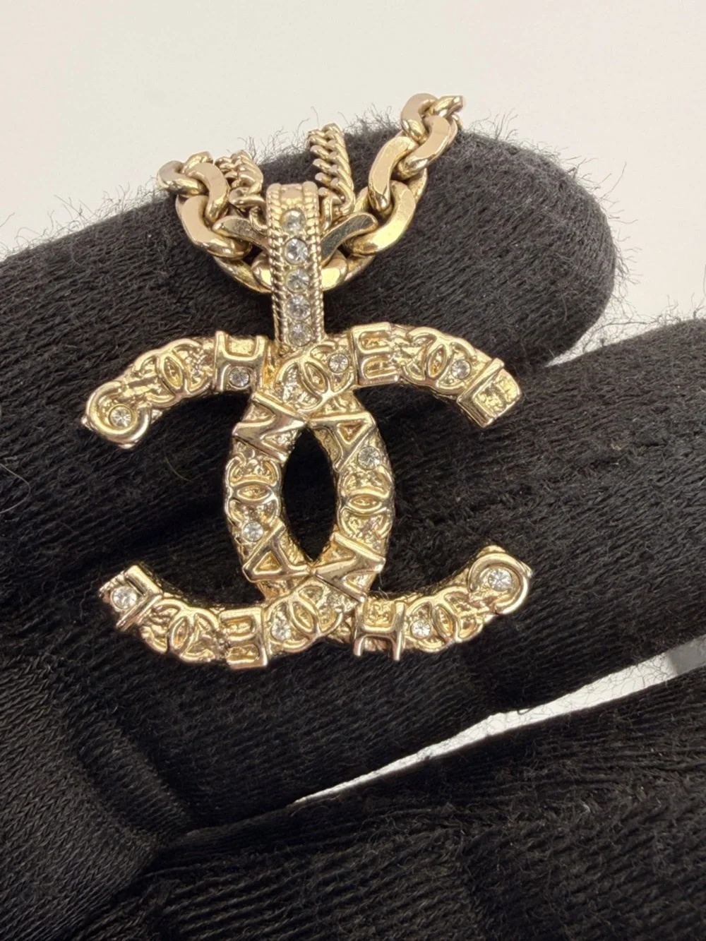 CHANEL Crystal CC Multi Strand Chain Necklace Gold